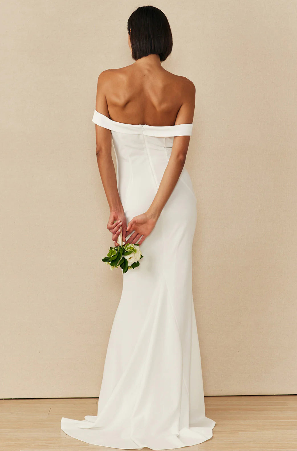 Off Shoulder, Fold Over Top Solid Mermaid Gown