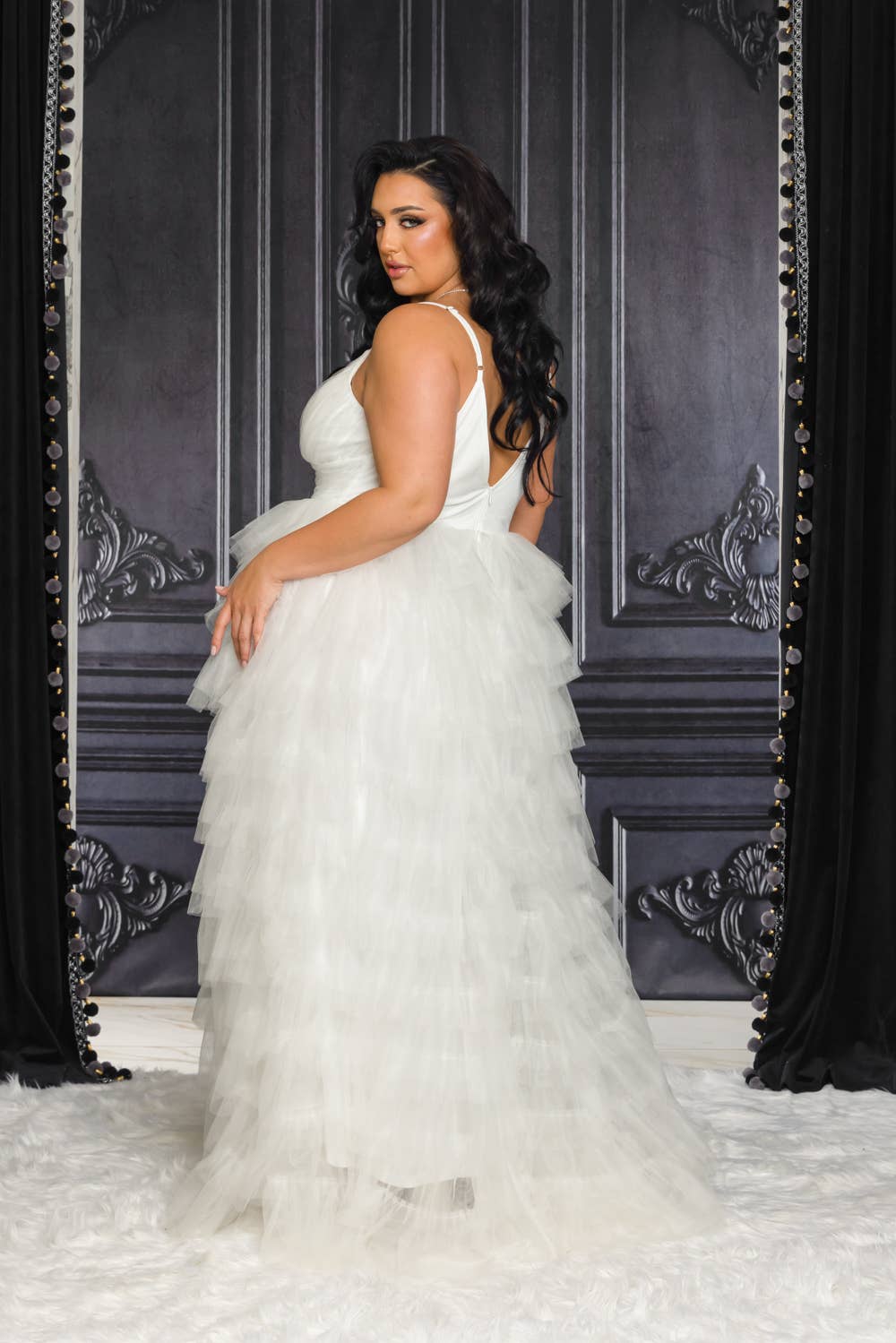 PLUS SIZE WHITE TULLE MAXI DRESS