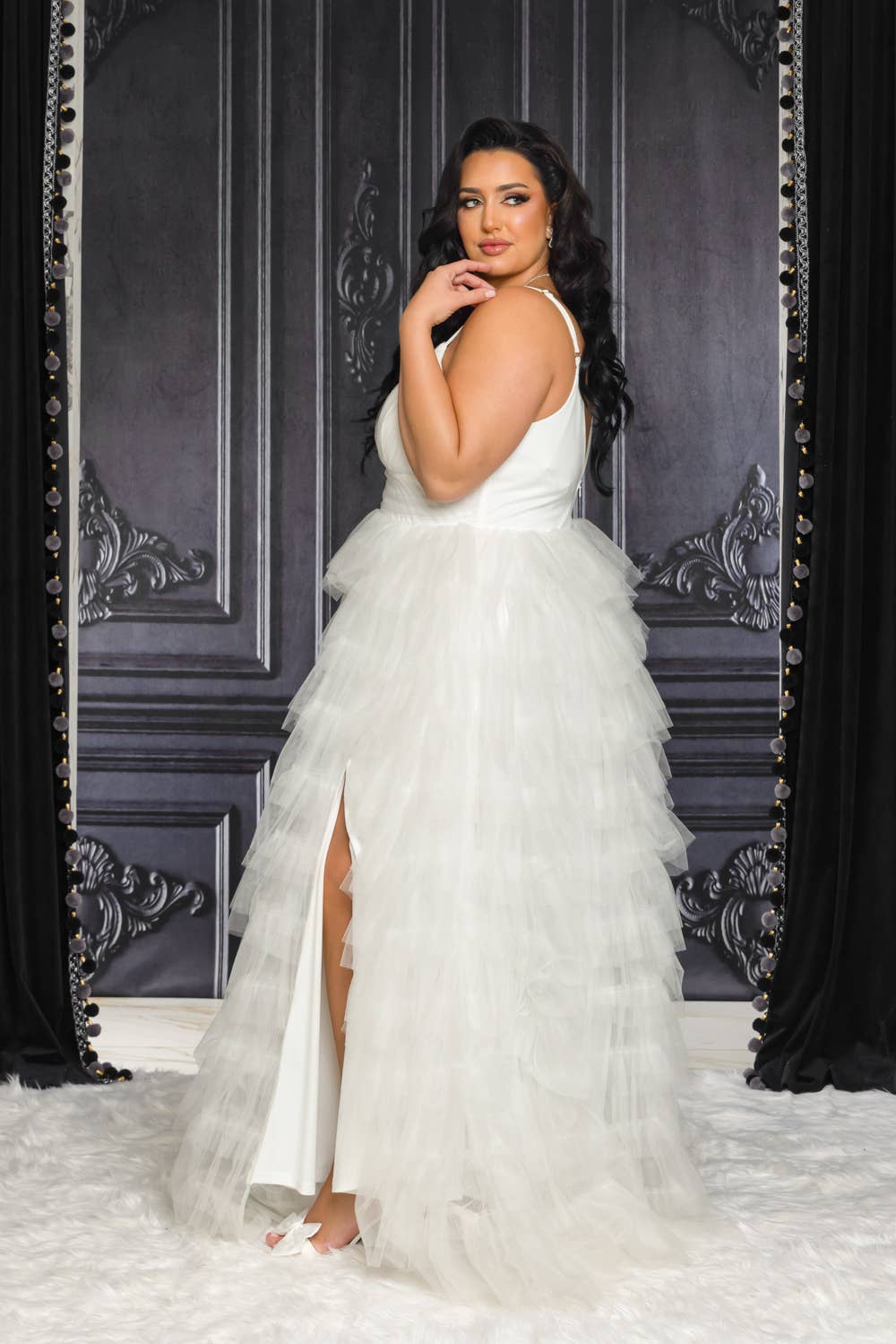 PLUS SIZE WHITE TULLE MAXI DRESS