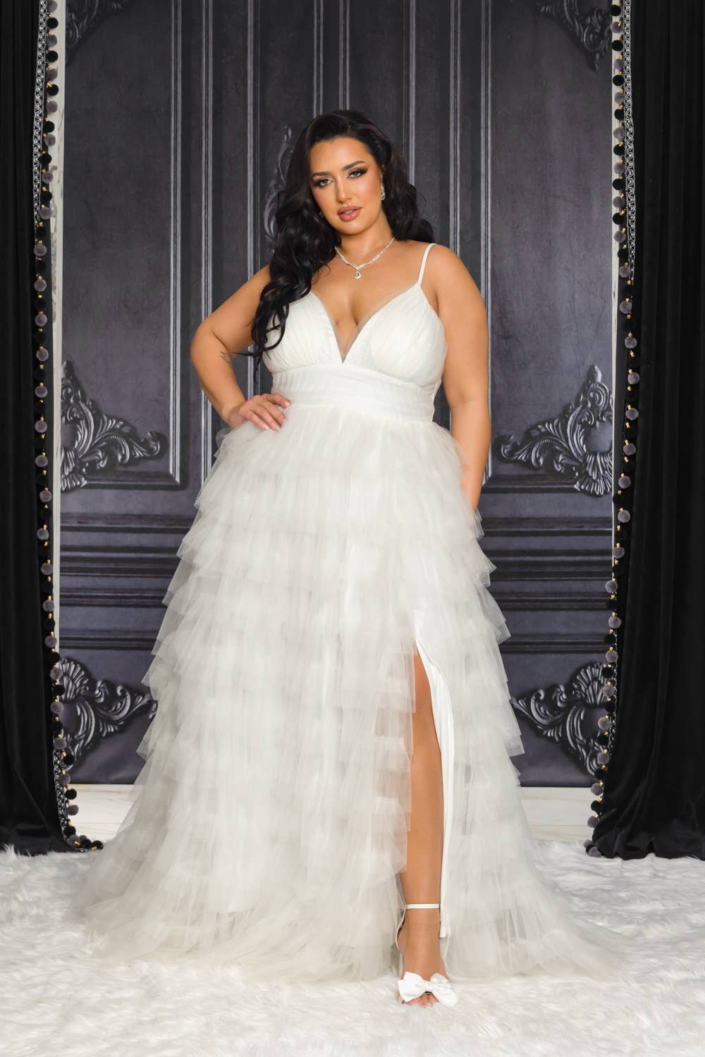 PLUS SIZE WHITE TULLE MAXI DRESS