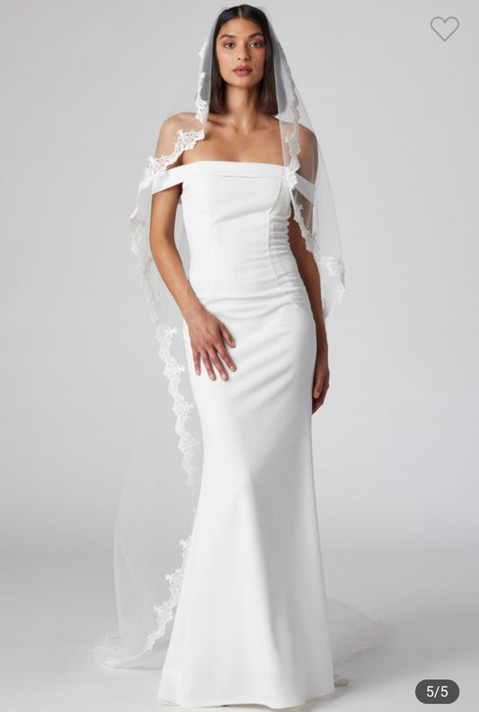 Off The  Shoulder Fold Over Top Solid  Mermaid Gown