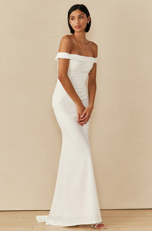 Off Shoulder, Fold Over Top Solid Mermaid Gown
