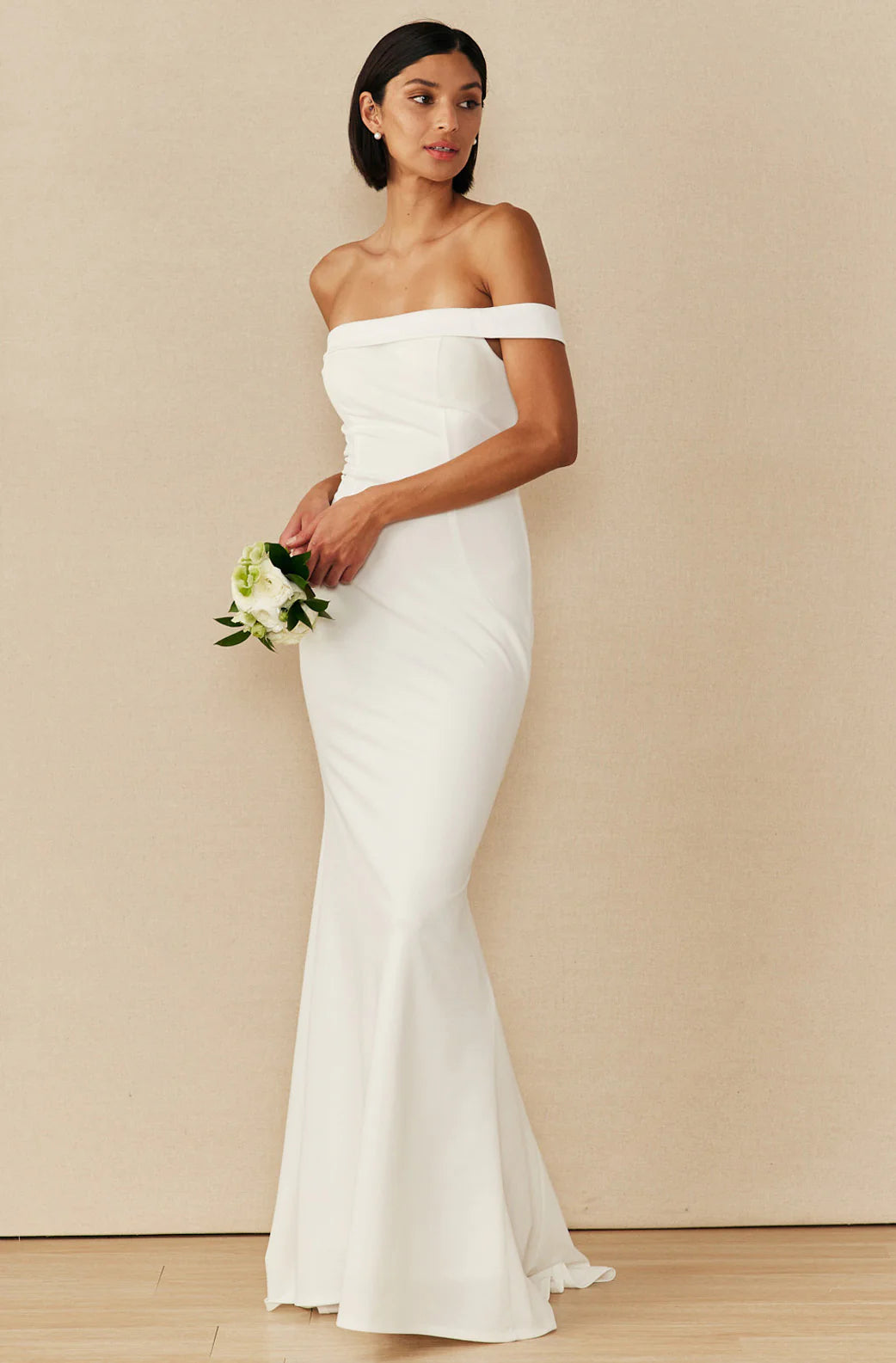 Off Shoulder, Fold Over Top Solid Mermaid Gown