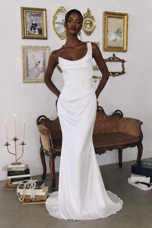 One Shoulder Stretch Satin Gown