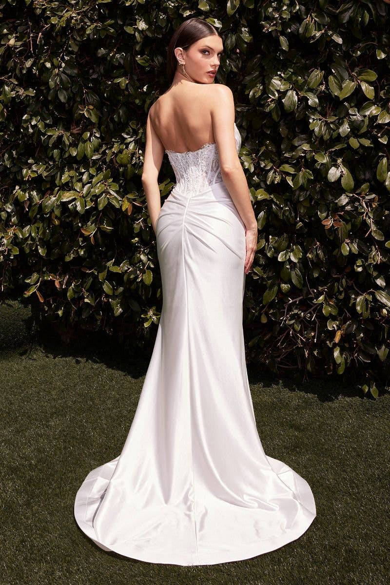 STRAPLESS SATIN & LACE OFF WHITE DRESS