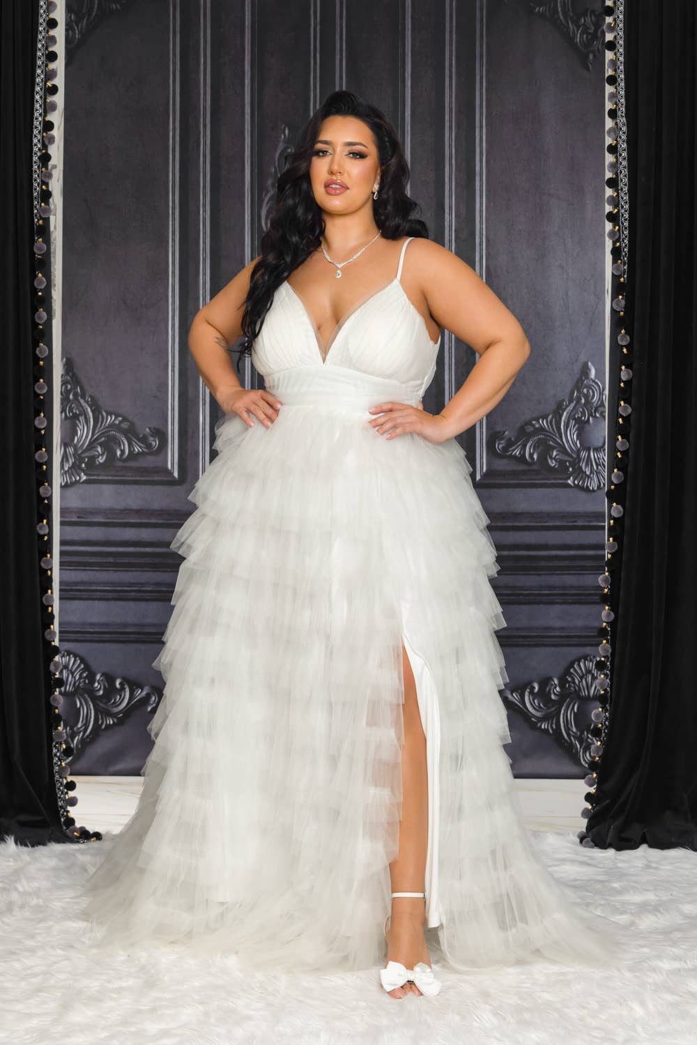 PLUS SIZE WHITE TULLE MAXI DRESS