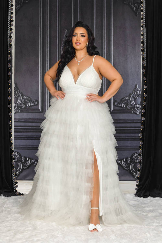 PLUS SIZE WHITE TULLE MAXI DRESS